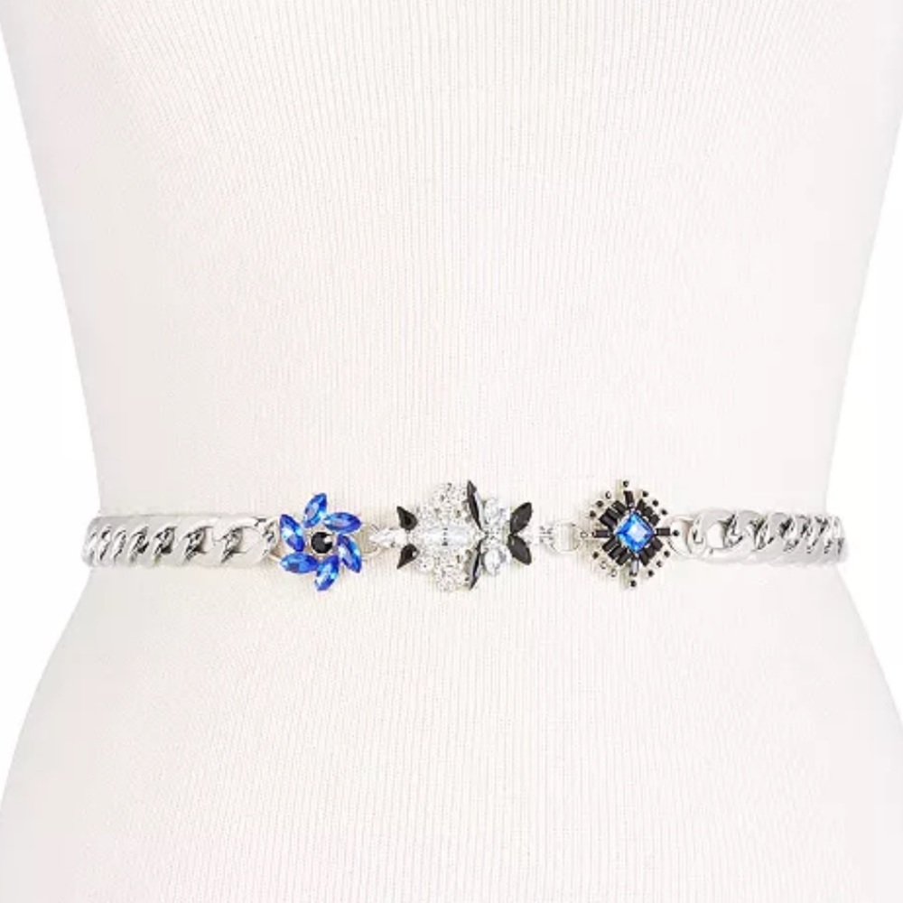 I.N.C. Silver-tone Rhinestone Embellished Chain Belt S/M
